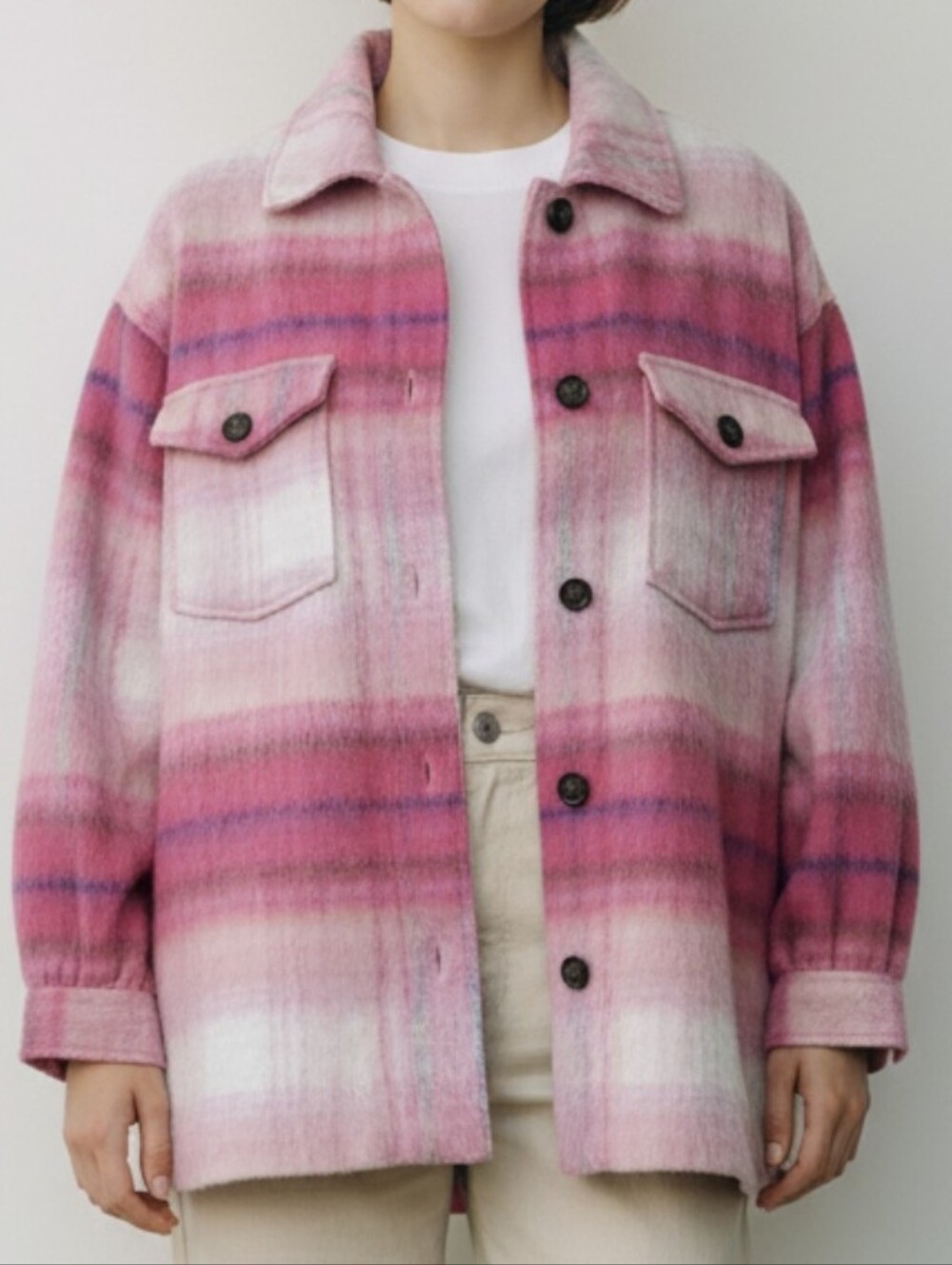 Forever 21 Pink Plaid Shacket Jacket Cozy Fuzzy Oversized Size M